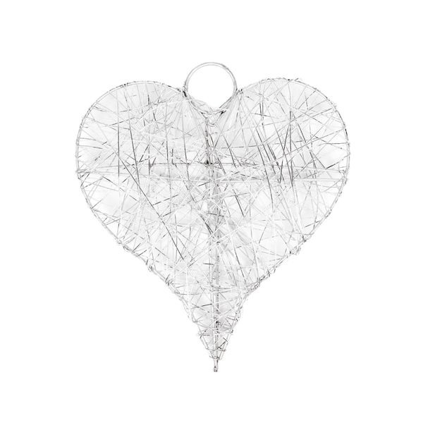 3D srdce závěs drátek 13cm stříbro